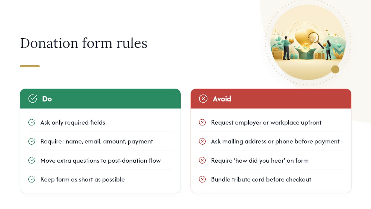 Form Design and UX: The Exact Fields and Layout That Keep Donors Moving — overview diagram