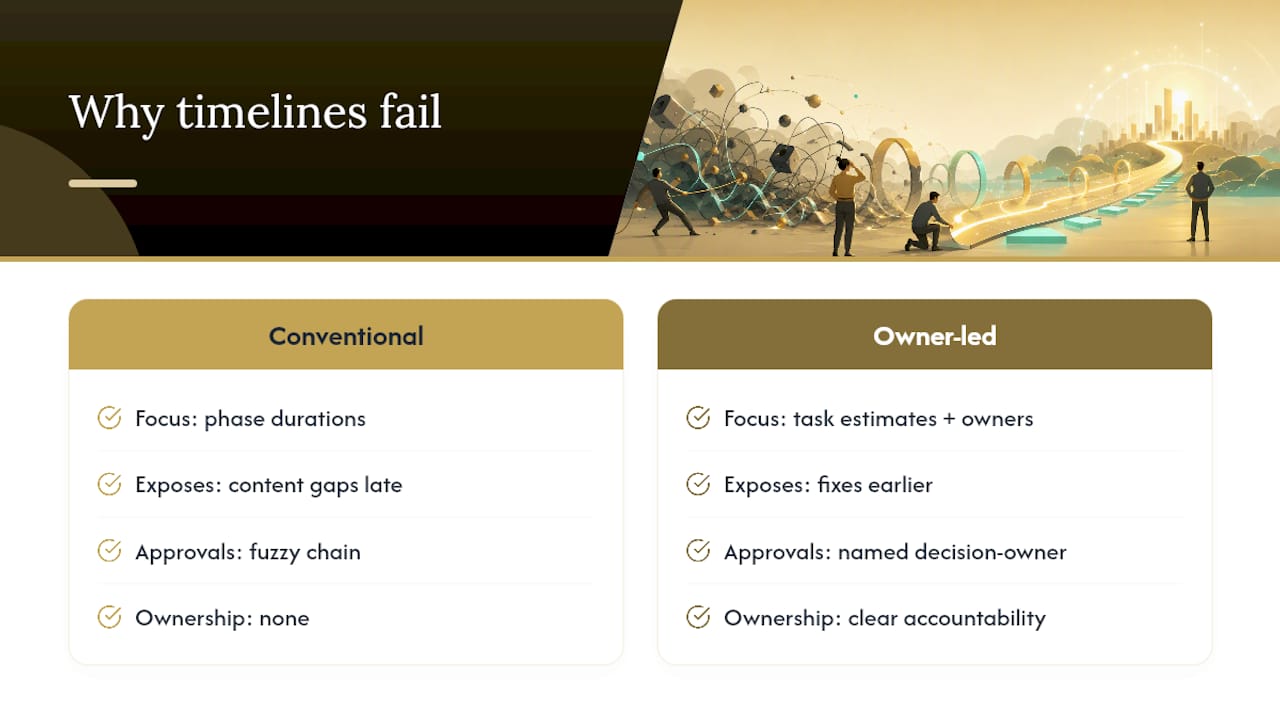 Why Most Website Timelines Fail Before Development Even Starts — overview diagram