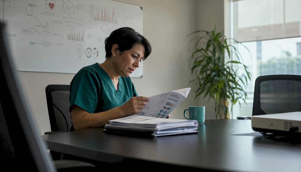 Personal sanitario revisando el historial clínico de los pacientes