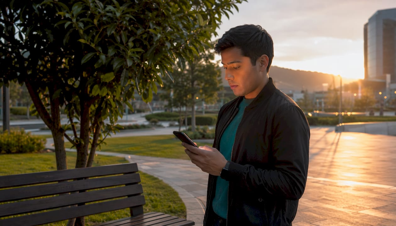 Persona utilizando una app de autenticación en el móvil