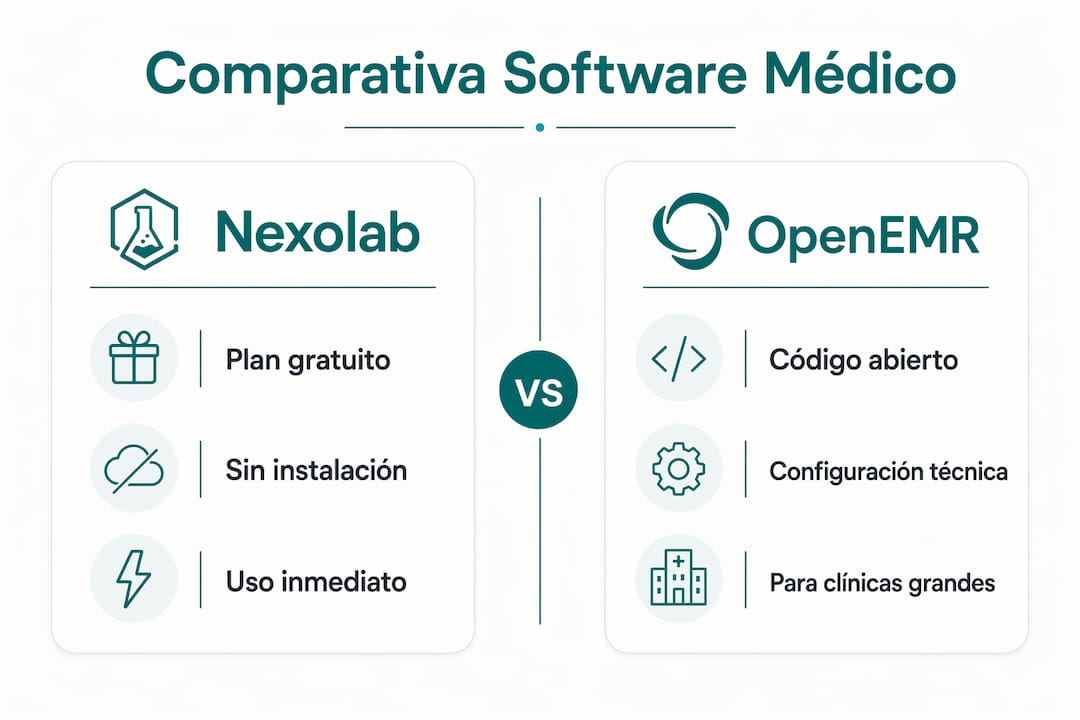 Infografía comparativa de las mejores opciones de software médico gratuito