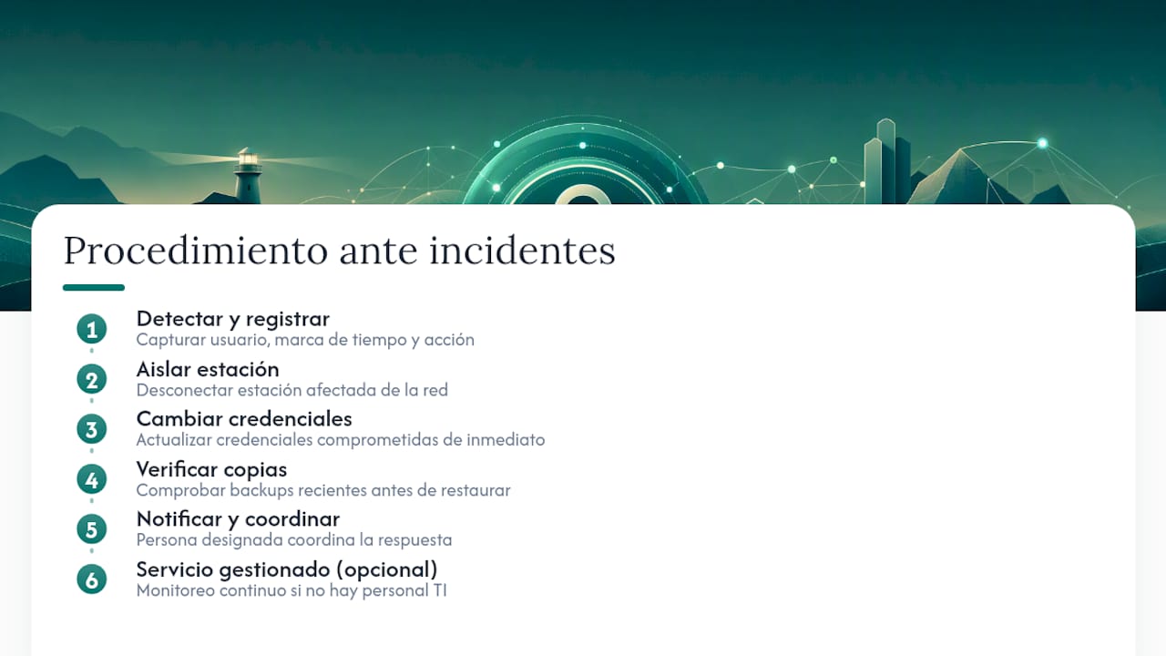 Procedimiento ante incidentes y registros de auditoría: qué hacer y qué conservar — overview diagram