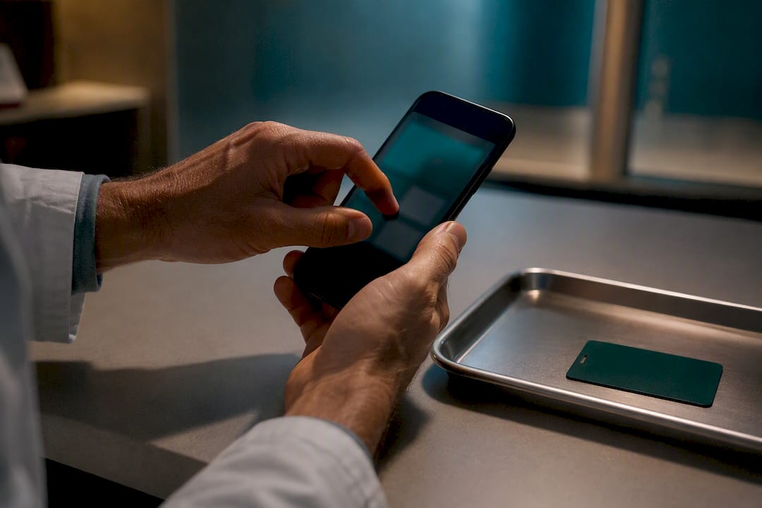 Mano borrando imagen clínica del teléfono