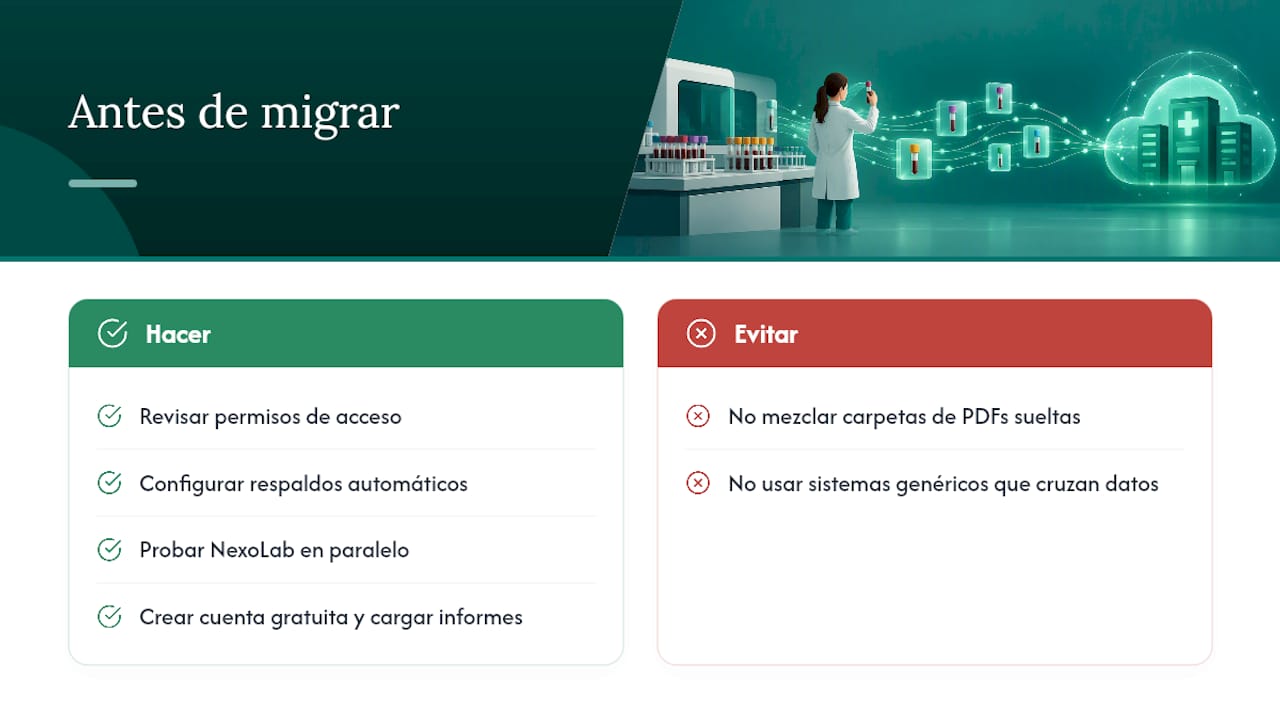 Cómo NexoLab facilita organizar resultados de laboratorio en su consultorio — overview diagram