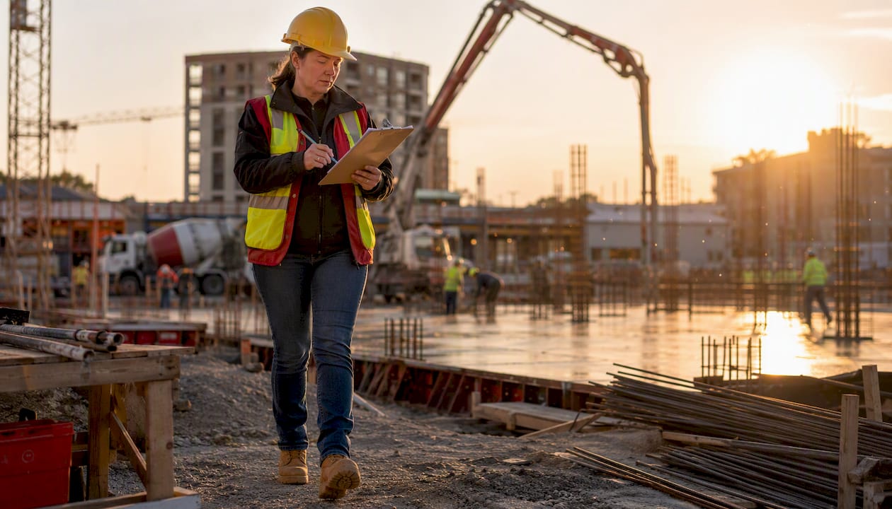 Construction supervisor conducting site rounds