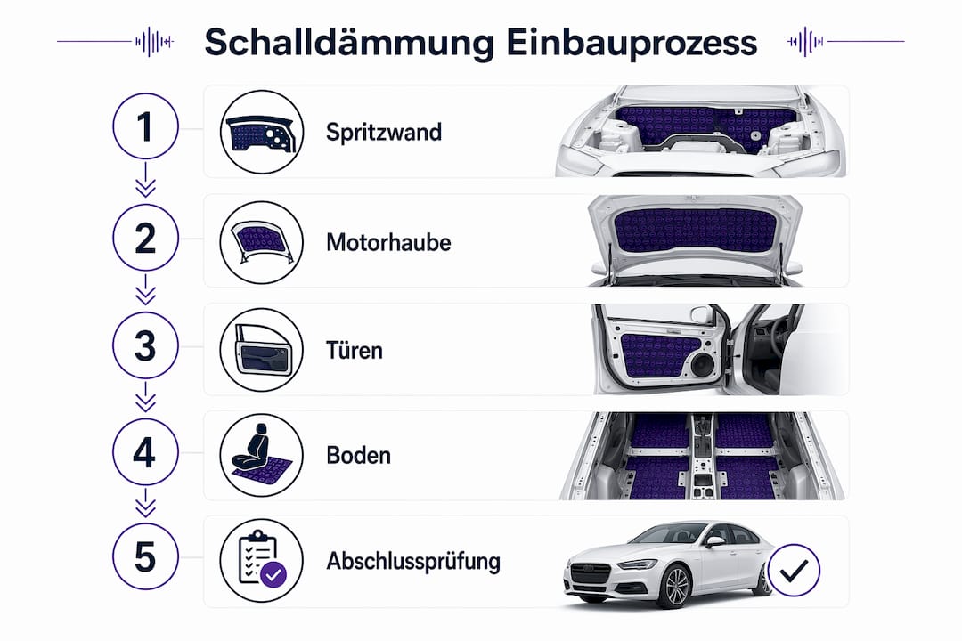 Schritt-für-Schritt-Anleitung zur Installation von Schalldämmung als übersichtliche Infografik