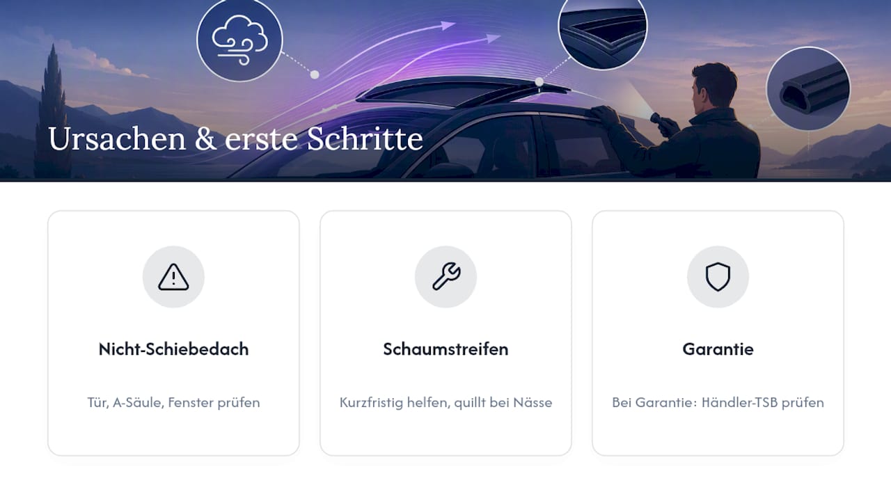 Übersicht: Ursachen für Windgeräusche am Schiebedach und mögliche Lösungsansätze