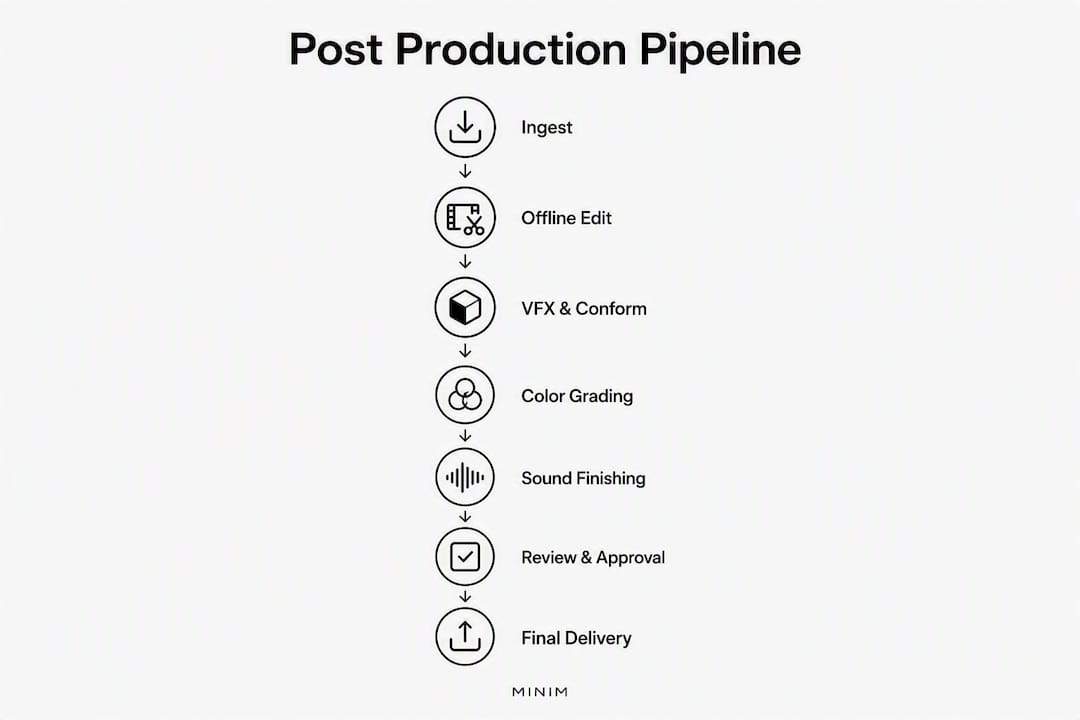 Infographic showing post production pipeline stages