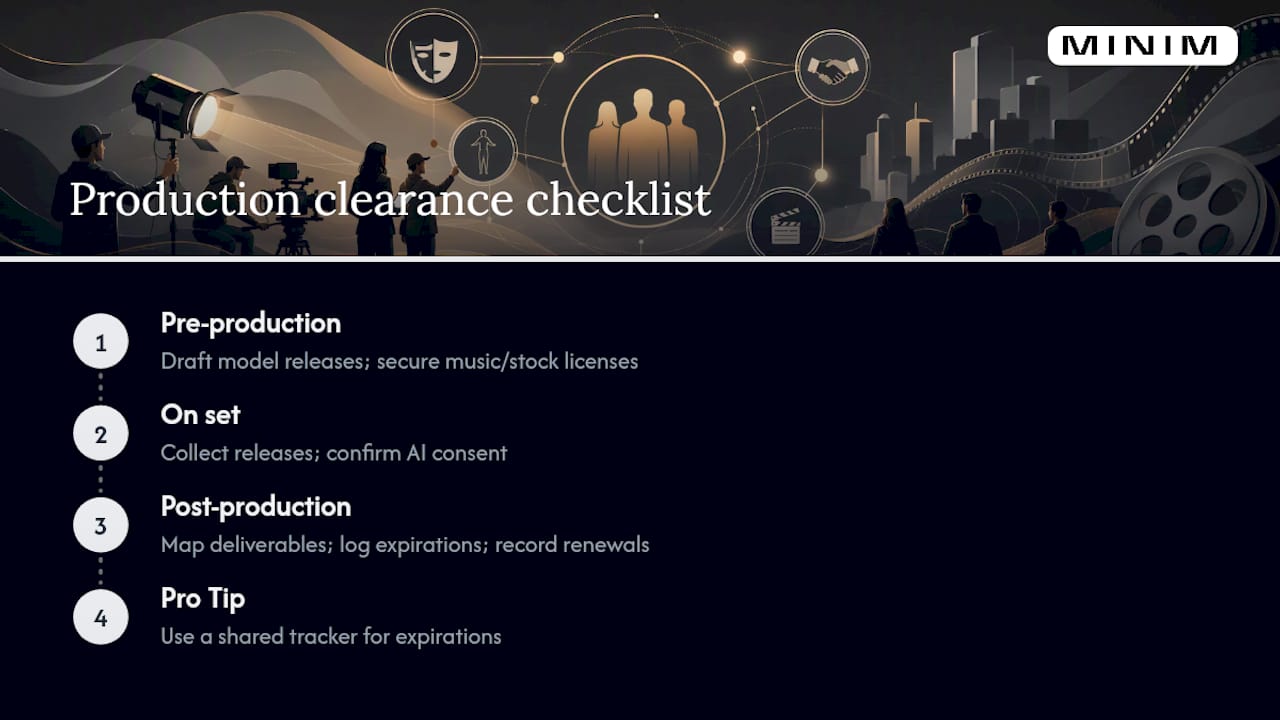 MINIM's Production Checklist for Clearing Talent Rights — overview diagram