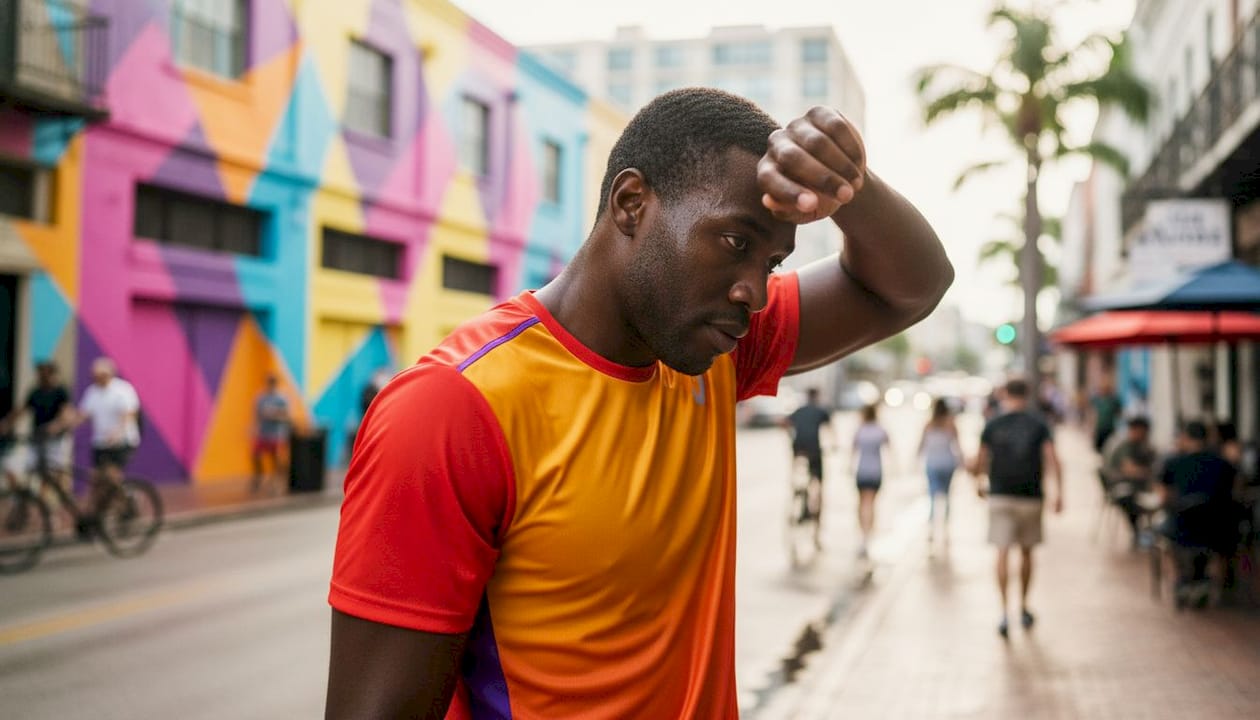 Athlete wearing polyester shirt in Florida heat