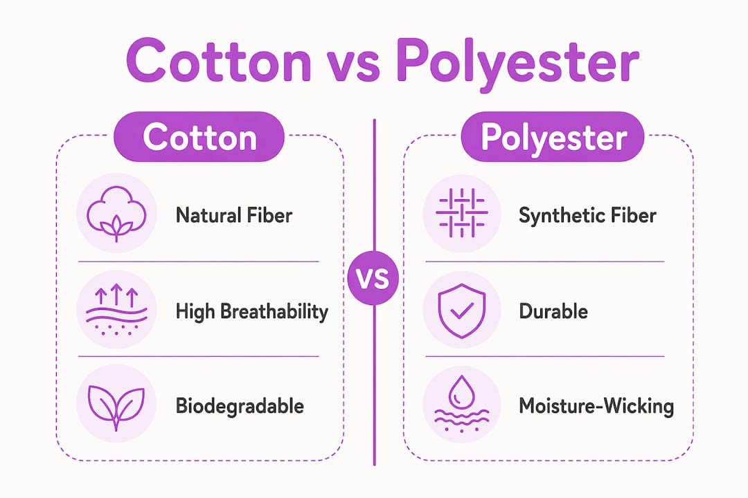 Infographic comparing cotton and polyester fabric features