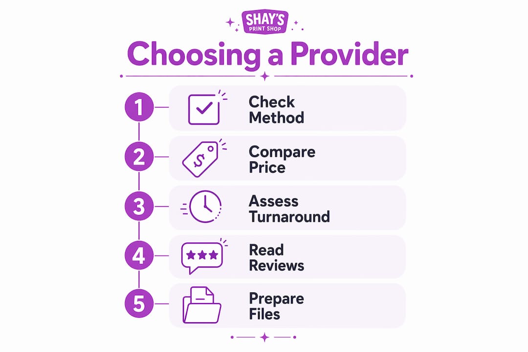 Infographic showing steps to choose t-shirt printing provider