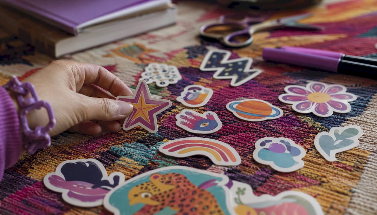 Close-up of various vinyl sticker sizes
