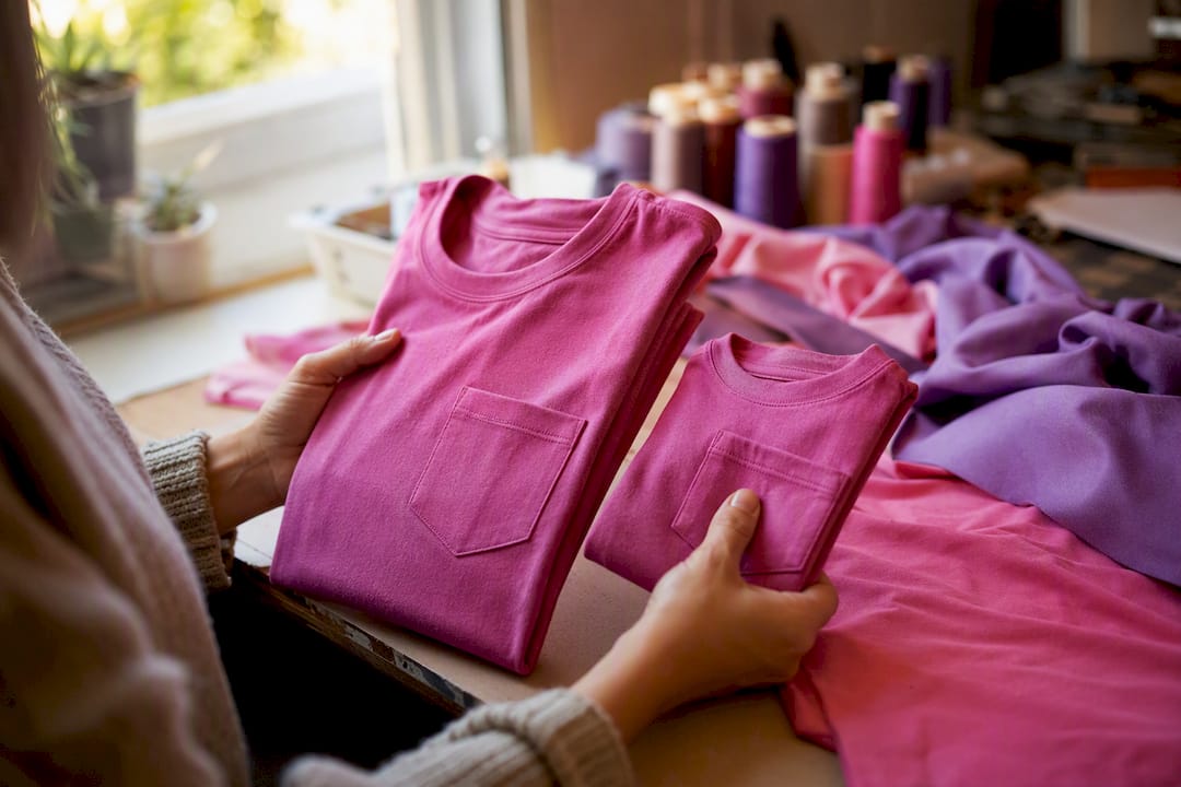 Inspection of pocket print placement on shirts