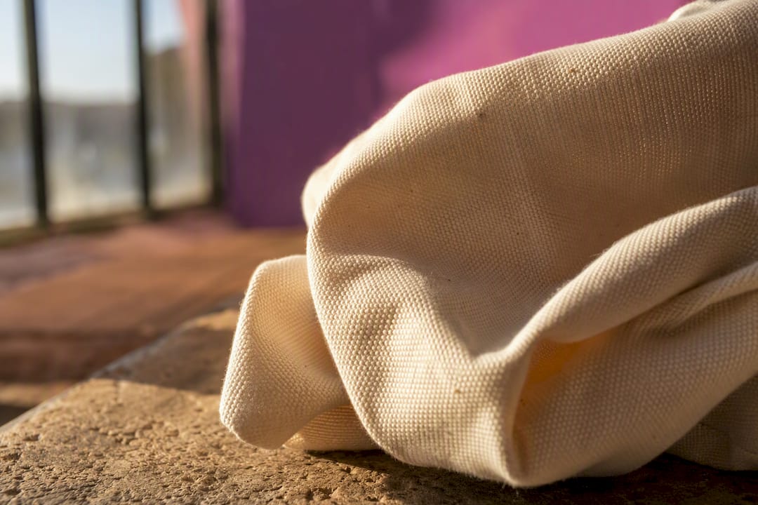 Close-up of cotton canvas tote fabric texture