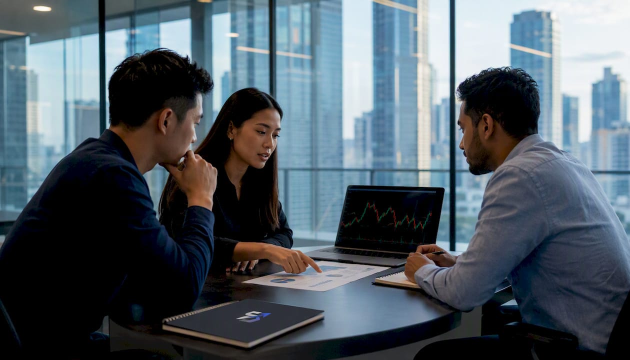 Hands executing trade replication on trading setup