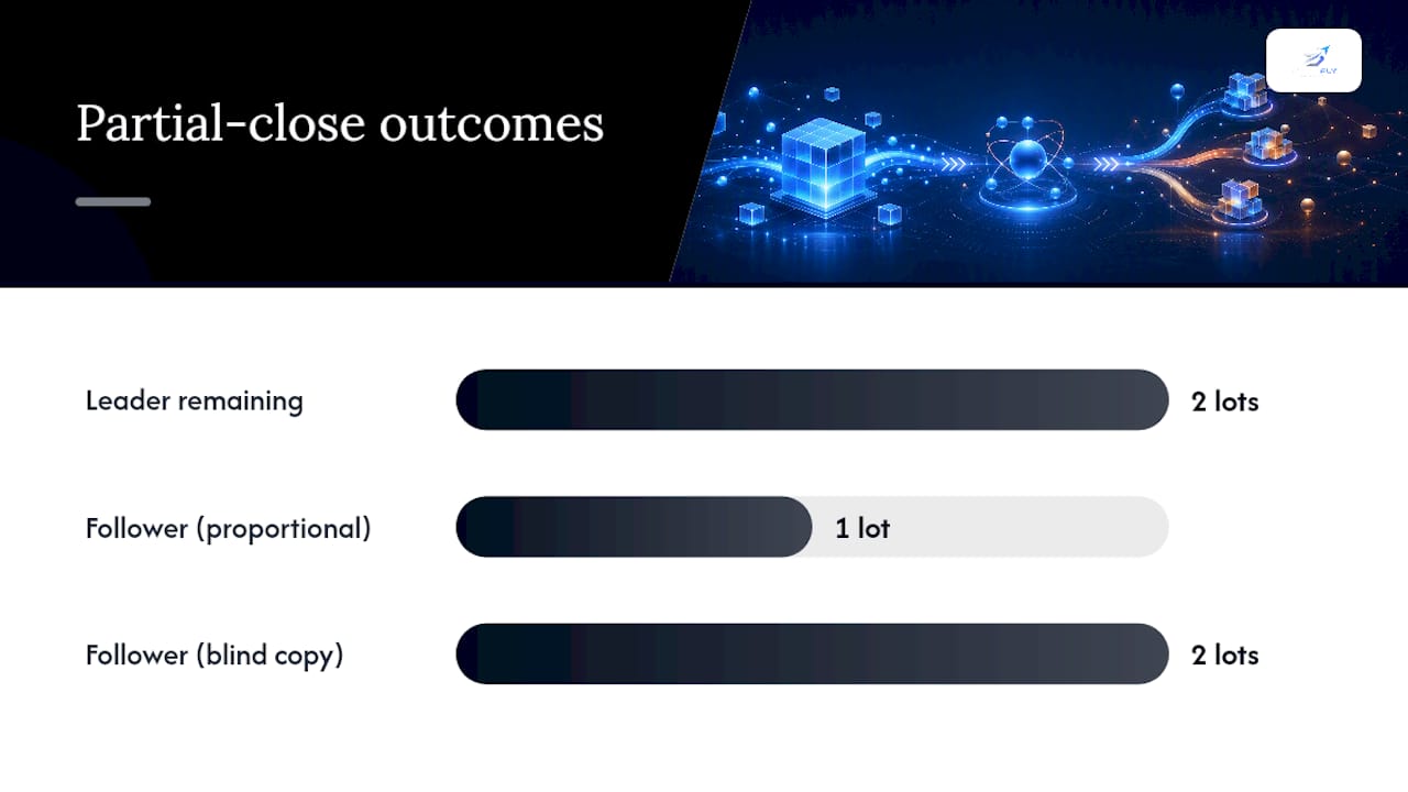 Proportional partial close sizing across accounts