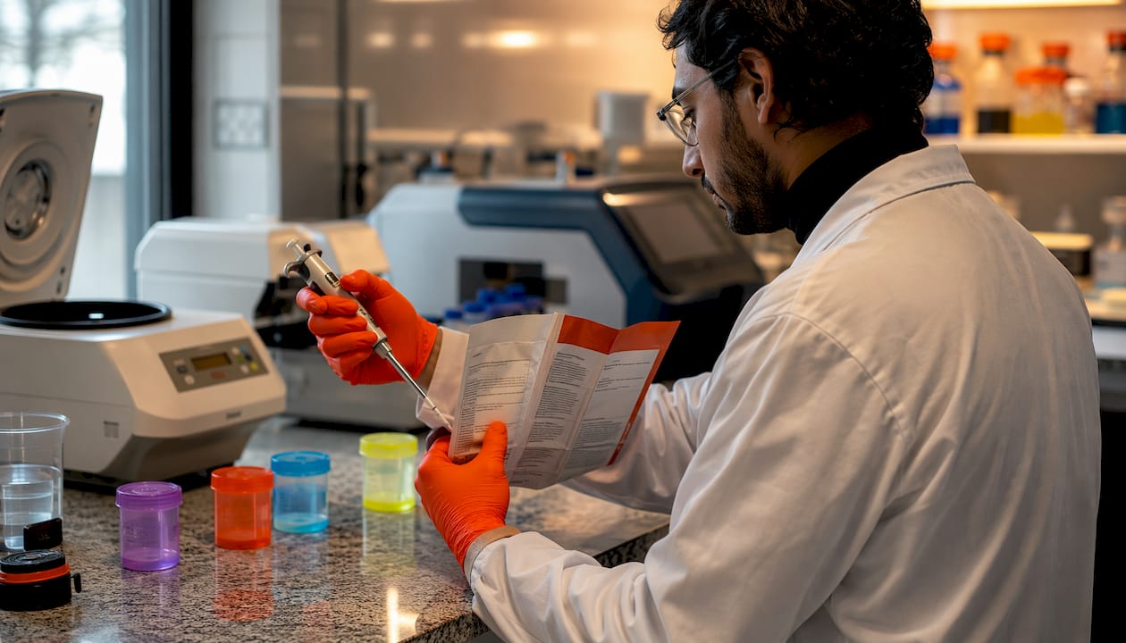 Scientist handling protein powder contaminant samples