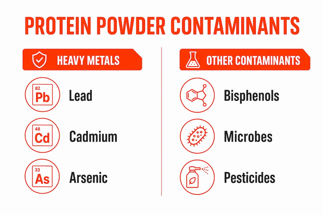 Infographic showing protein powder contaminant categories