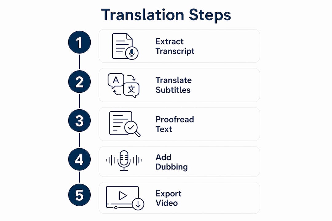 Infographic illustrating step-by-step YouTube translation