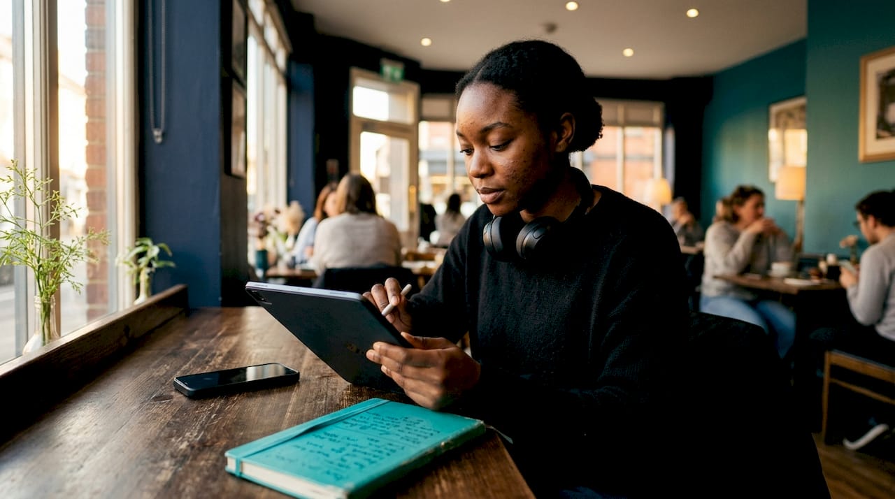 Marketer preparing social video captions