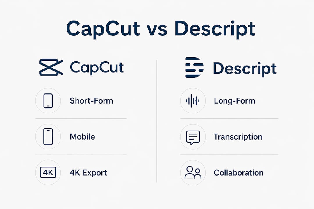 Infographic comparing CapCut and Descript features
