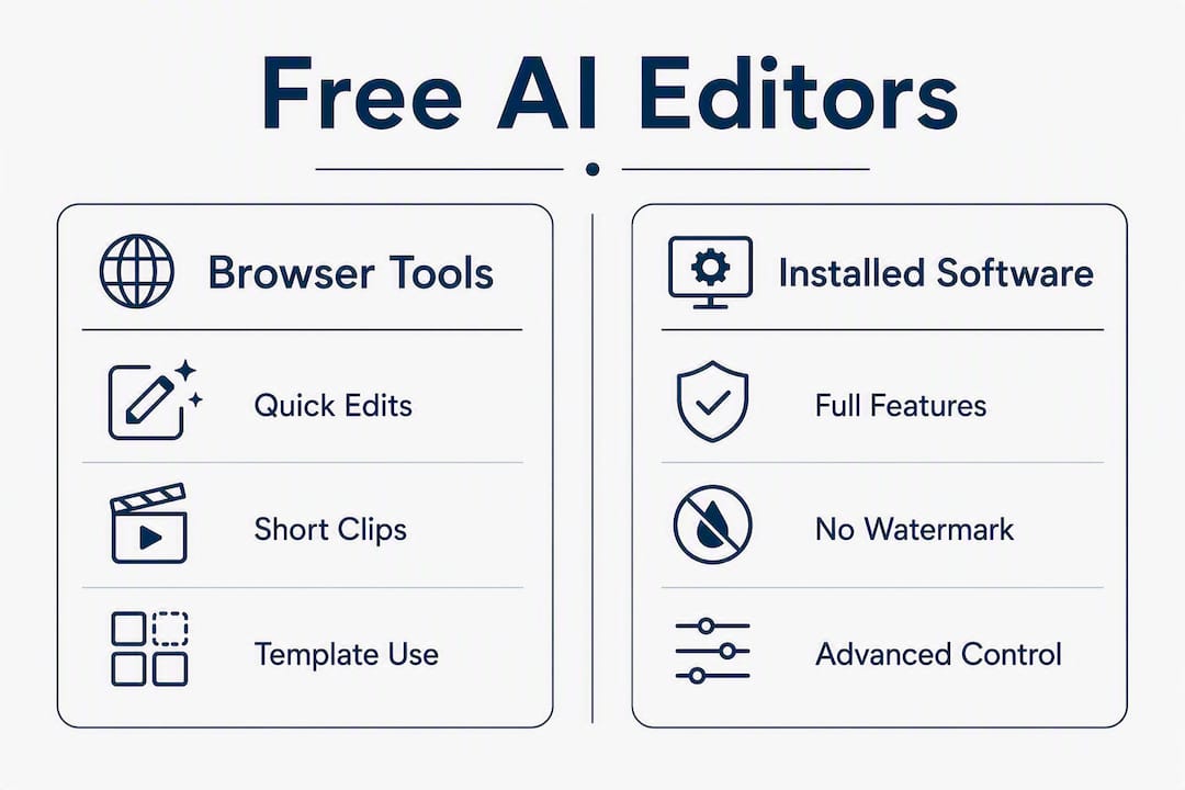 Infographic comparing browser and installed AI video editors