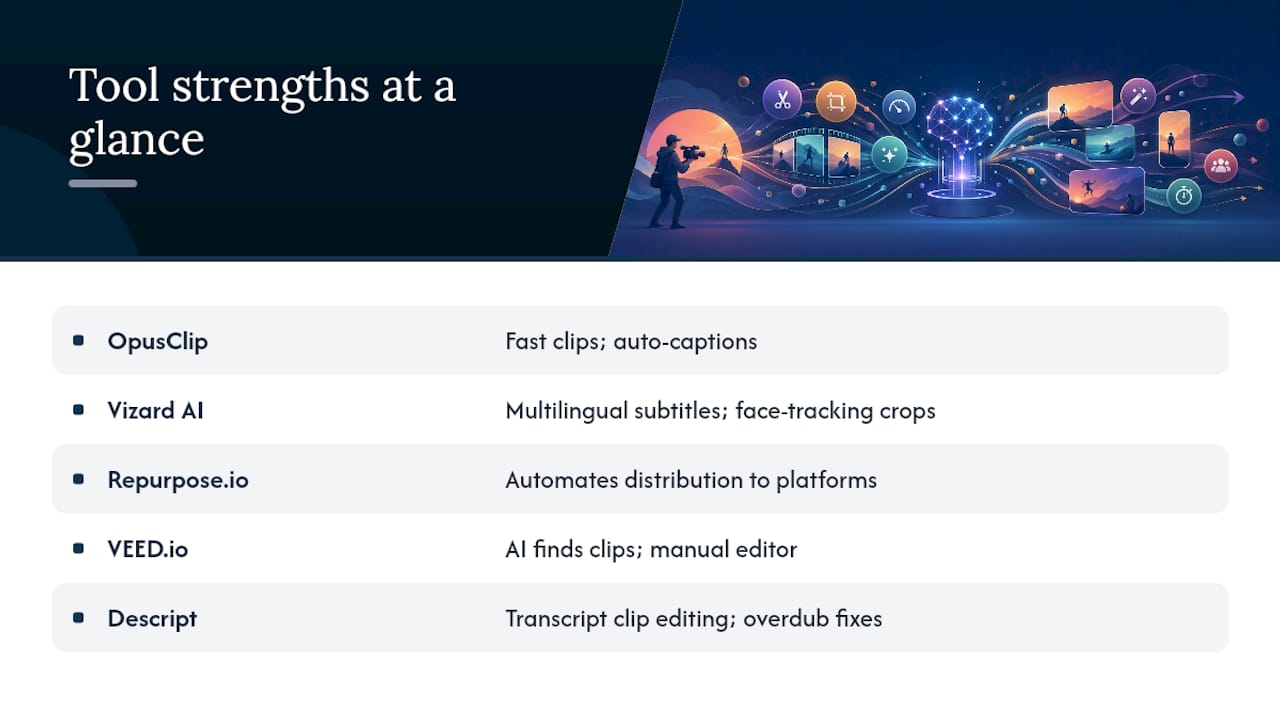 Which AI video repurposing tools actually compare well side by side? — overview diagram