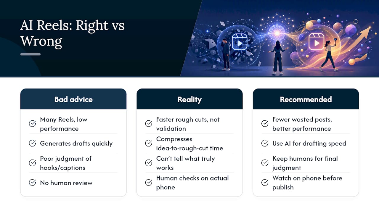 Why the "Set It and Forget It" AI Reel Advice Is Wrong — overview diagram