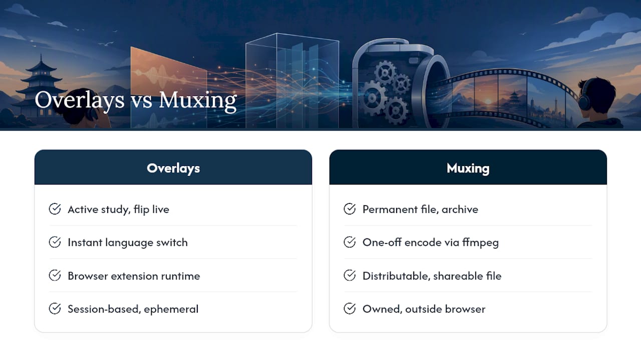 When to Use Overlays vs. When to Mux Your Files : overview diagram