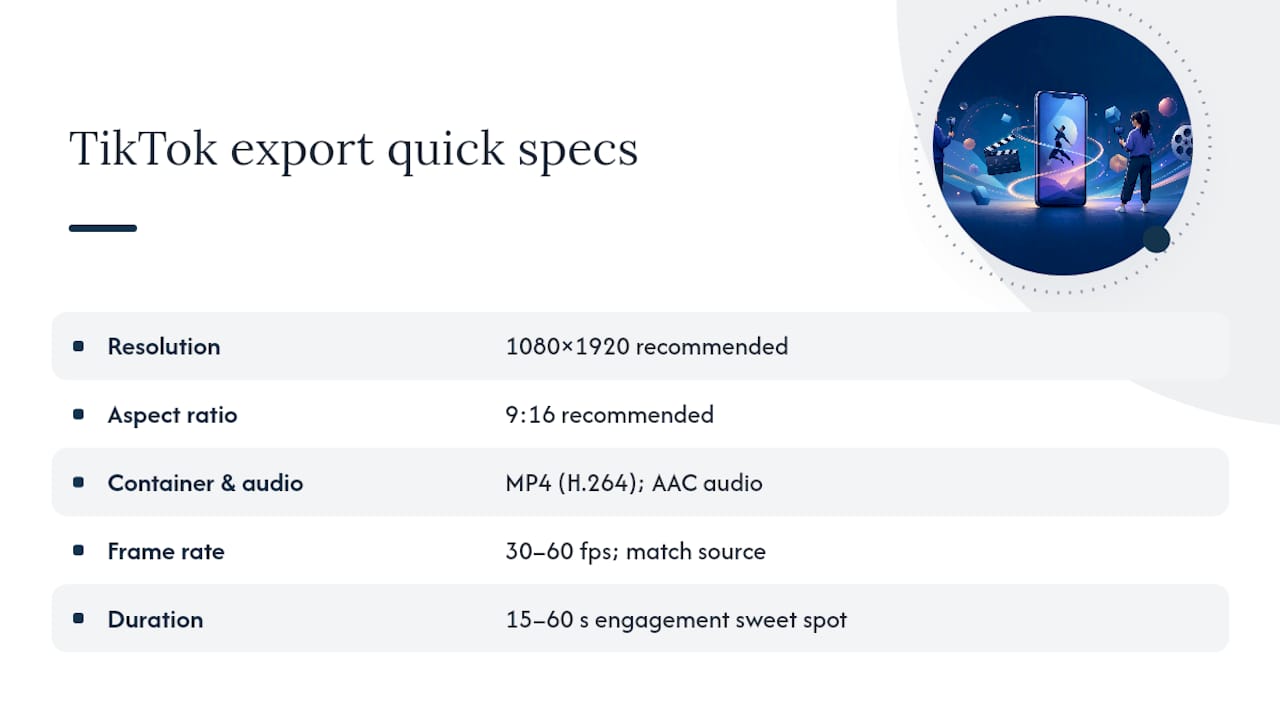 TikTok video export specification checklist