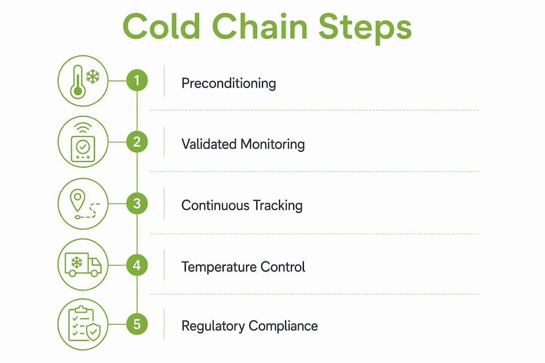Infographic showing key cold chain logistics steps