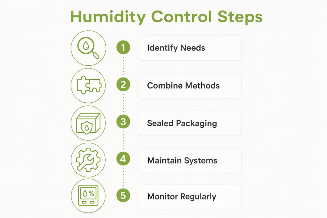 Infographic showing five key steps for humidity control
