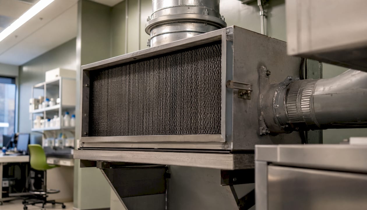 Close-up of lab ventilation air filter system