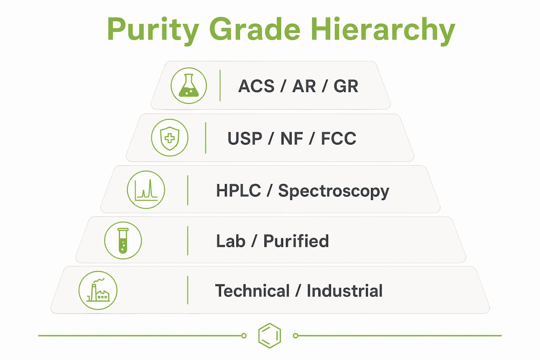 Infographic illustrating chemical purity grade hierarchy