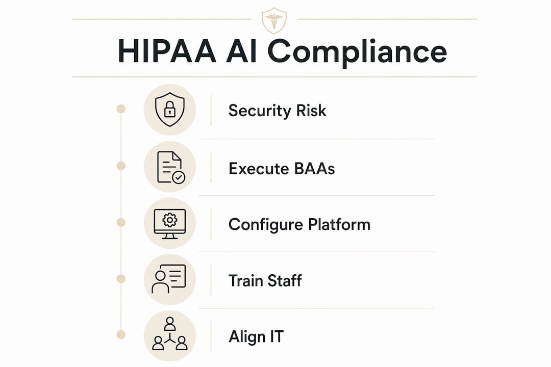 Infographic showing HIPAA AI compliance steps