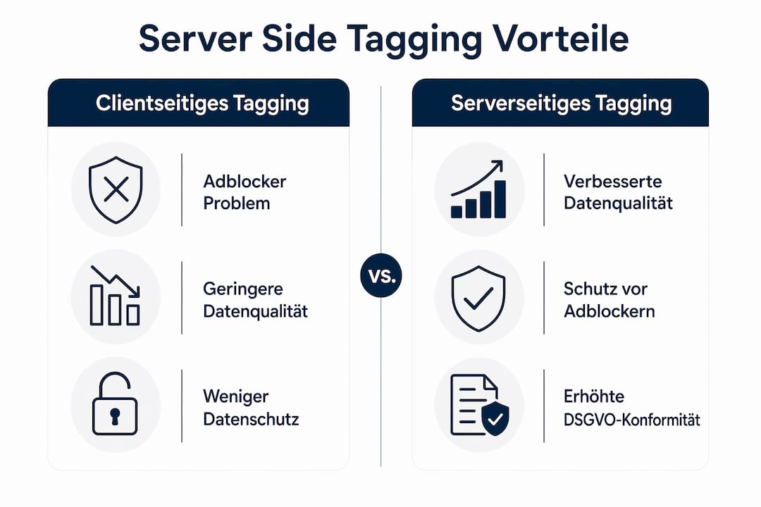 Vergleichsgrafik: Die wichtigsten Vorteile von Server Side Tagging auf einen Blick