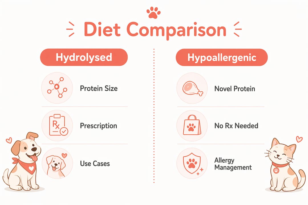 Infographic comparing hydrolysed and hypoallergenic diets