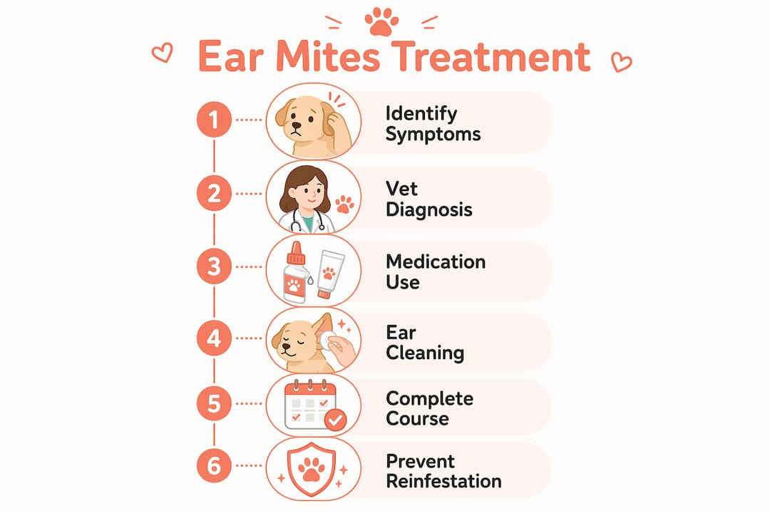 Infographic showing ear mites treatment steps