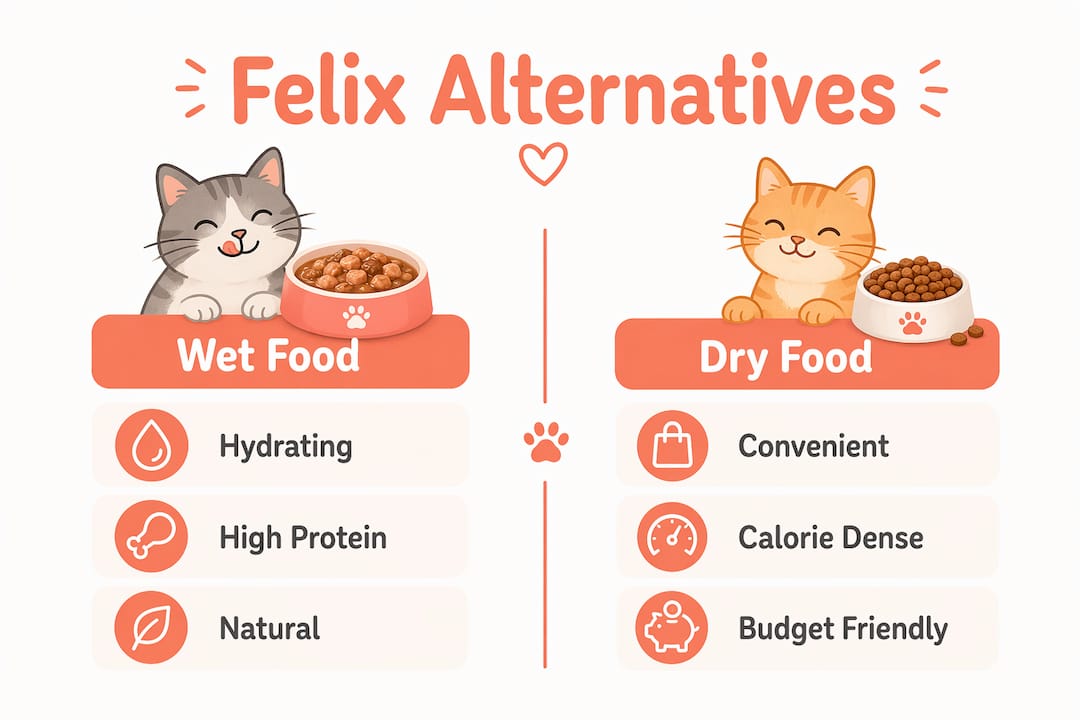 Infographic comparing wet and dry cat food options