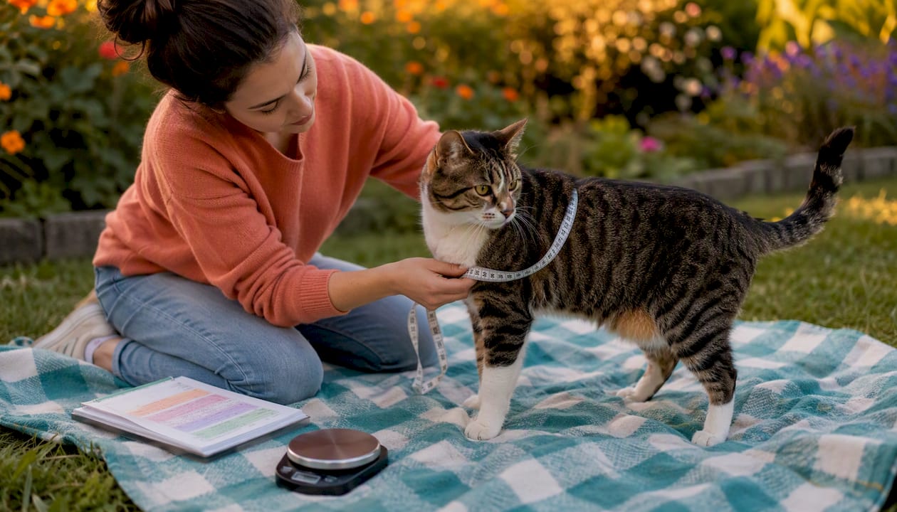 Hands measuring dog's girth with tape measure