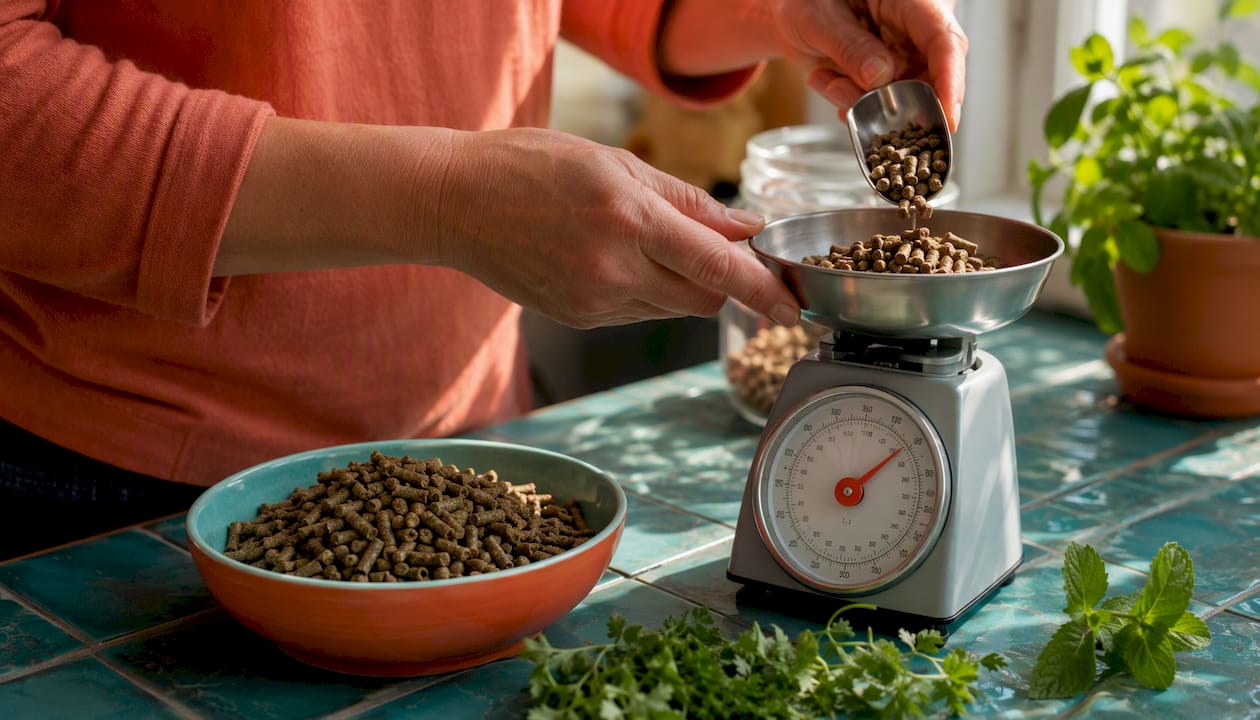Weighing pellets for rabbit diet