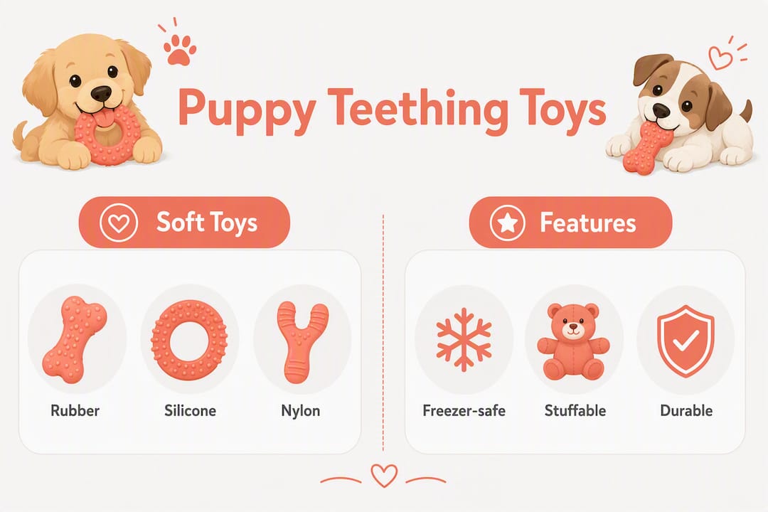 Infographic comparing types and features of puppy teething toys