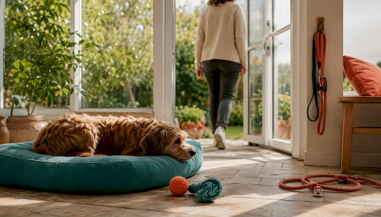 Owner starting gradual separation training with dog