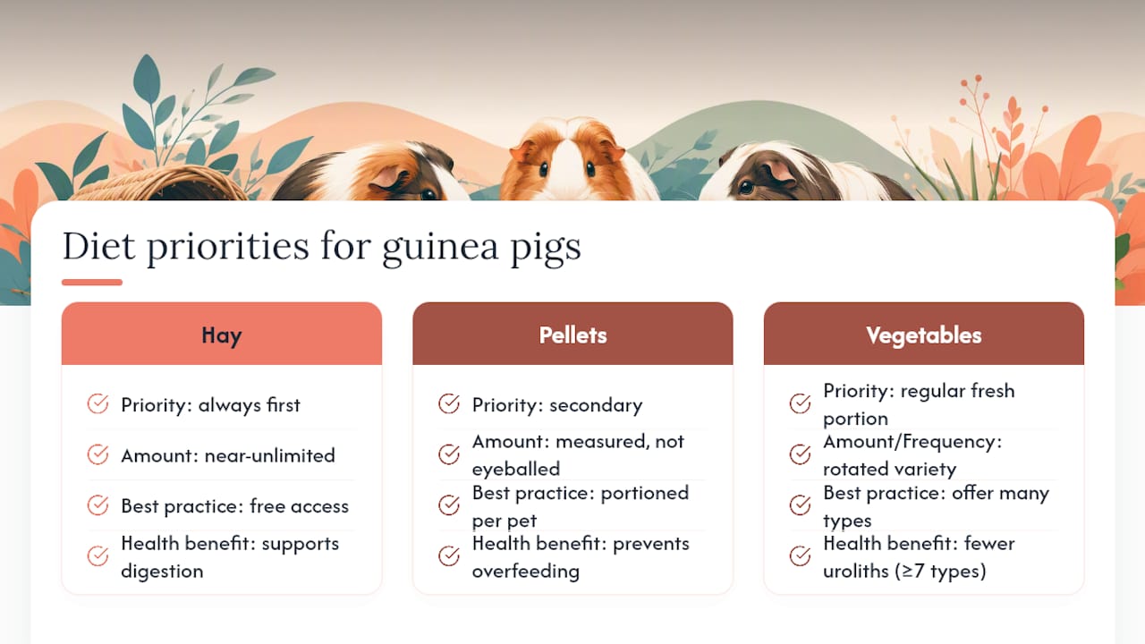 Diagram of guinea pig diet components and feeding frequency