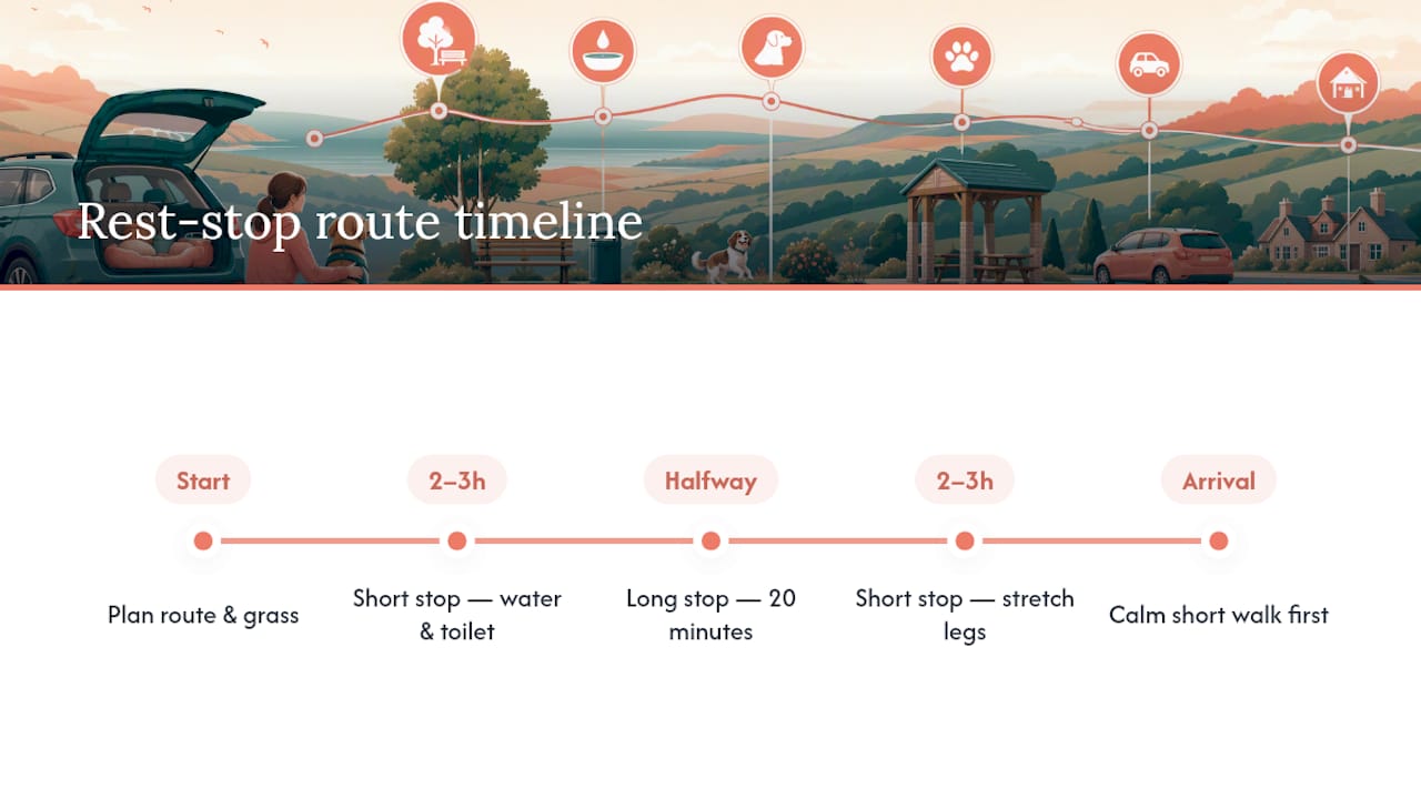 Dog journey rest stop planning timeline
