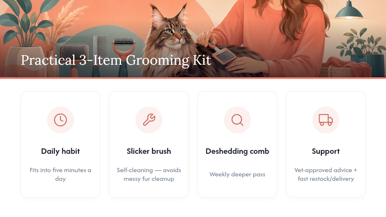 Our take on building a Maine Coon grooming kit that actually gets used — overview diagram