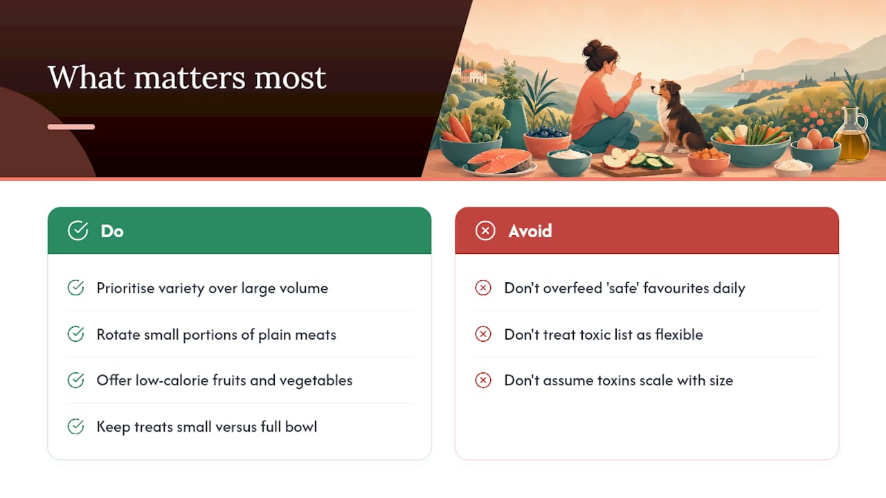 What matters most when feeding human foods to dogs? — overview diagram