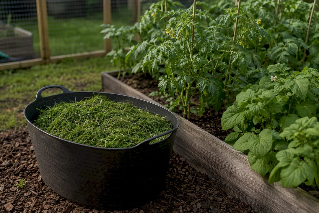 Lawn clippings beside toxic garden foliage