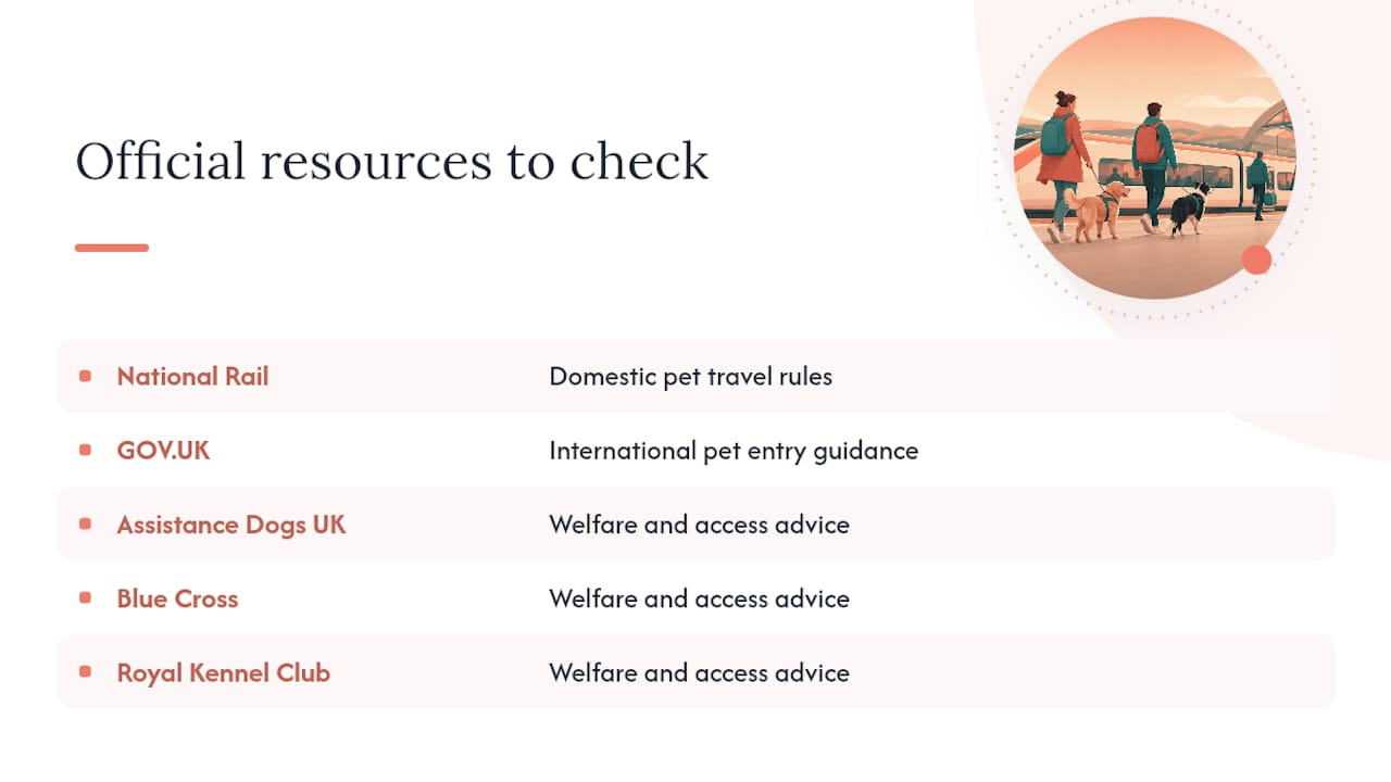 Summary of UK train travel rules for dogs